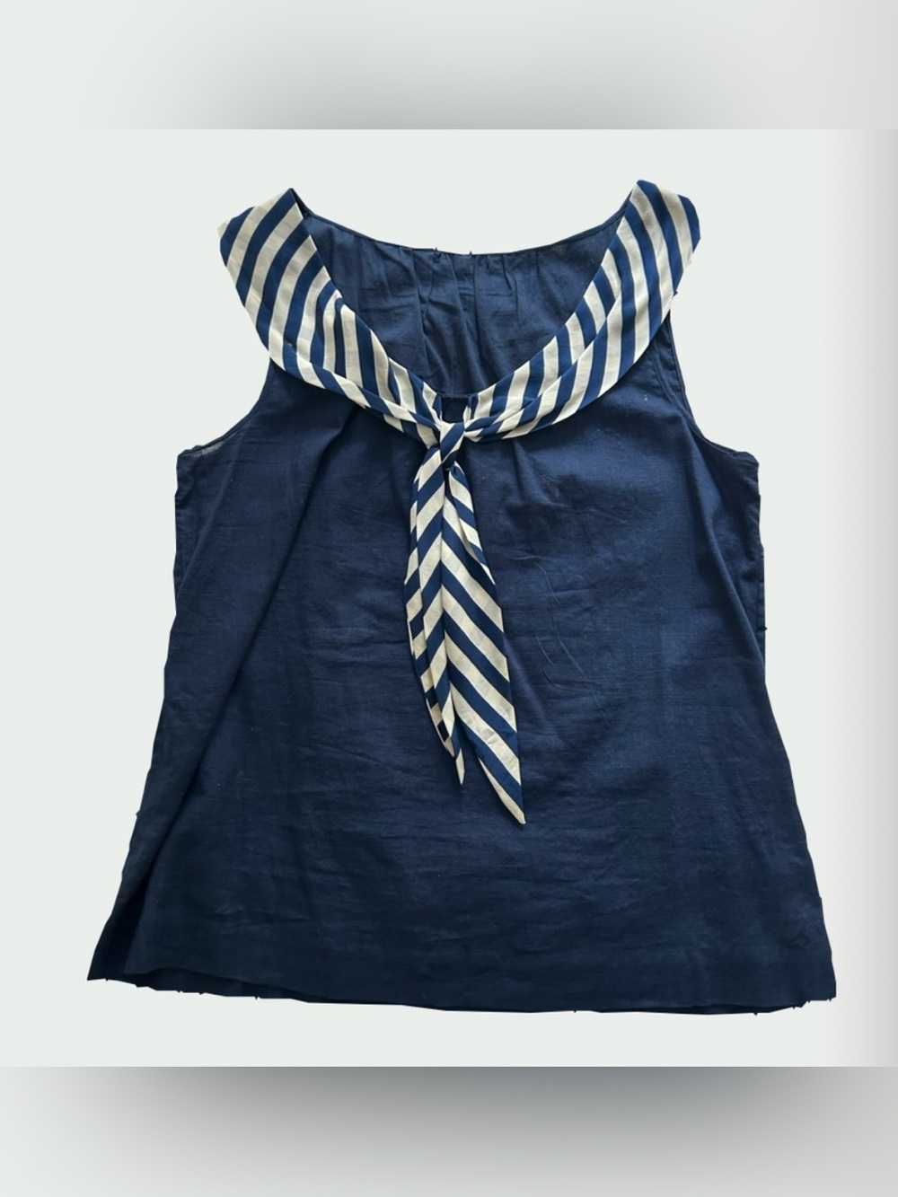 Anthropologie Navy Blue Sleeveless Sailor Top with Striped Collar